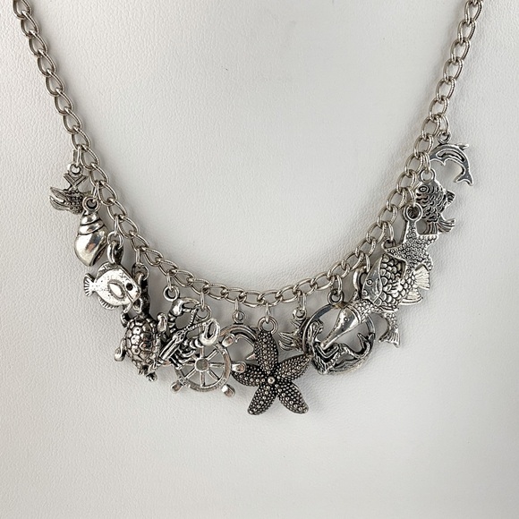 Charm Necklace, Handmade, Ocean Creatures, Mermaid, Tropical Fish, Starfish - Picture 2 of 9